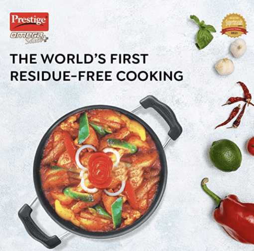 Prestige Omega Select Plus Aluminium Non-Stick Flat Base Kadhai with Lid, 27 cm, Black - Image 3
